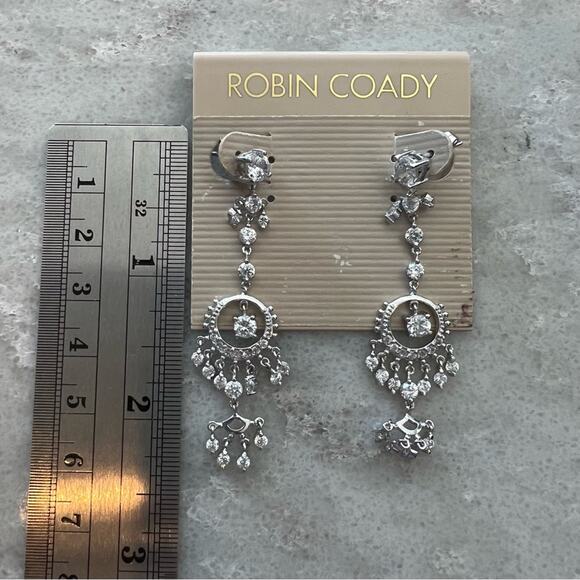 Vintage 90s Robin Coady Rhinestone Chandelier Earrings Silver Tone NOS Nordstrom - Picture 3 of 4
